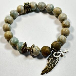 Beaded Bracelet with Wing & Ankh Charm | Whispering Prayer